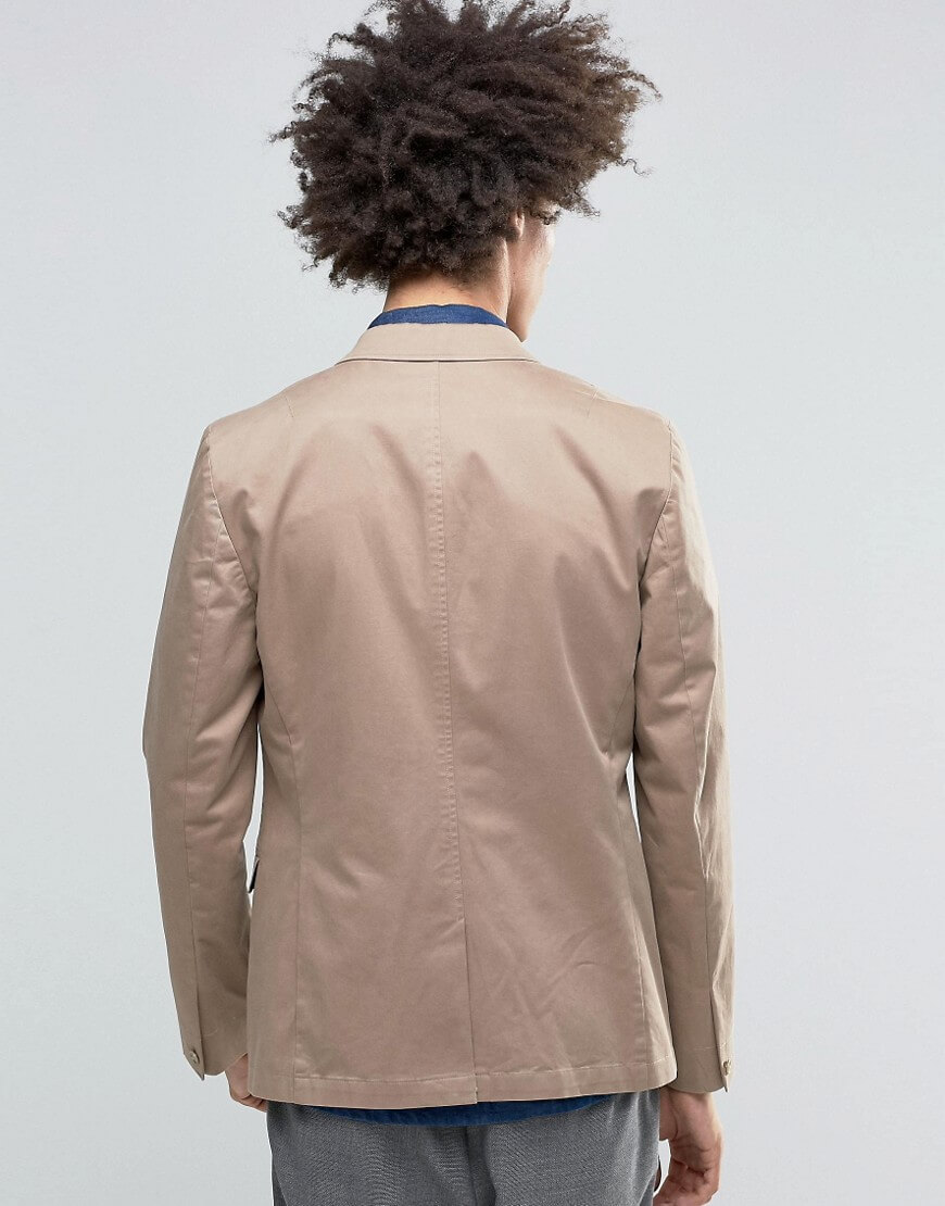 ASOS Skinny Blazer in Washed Cotton in Stone - Image 4