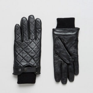 Barbour Qulited Leather Gloves In Black